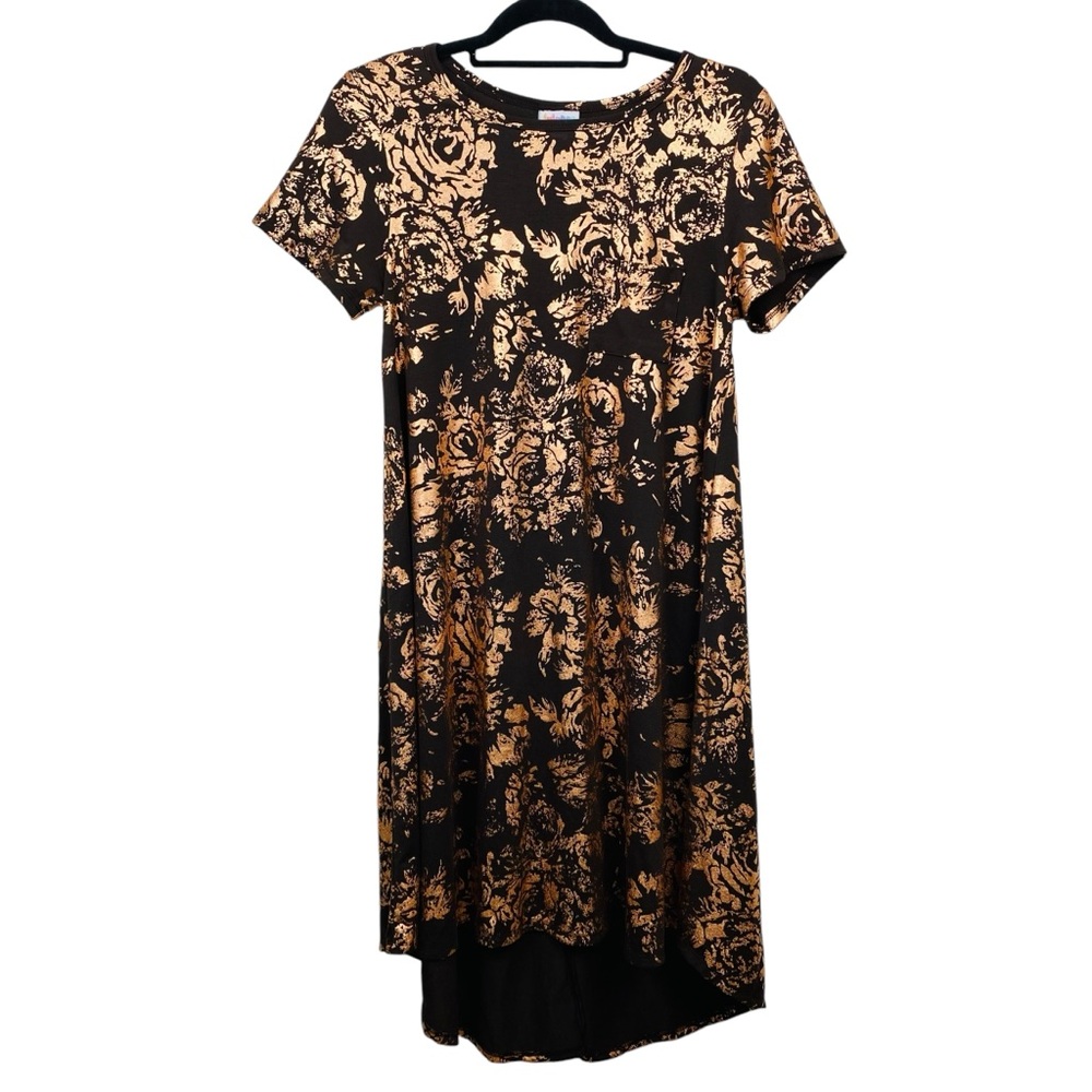 LuLaRoe Maxi Dress Women’s Small Brown Copper Leaf Floral Short Sleeve Stretchy